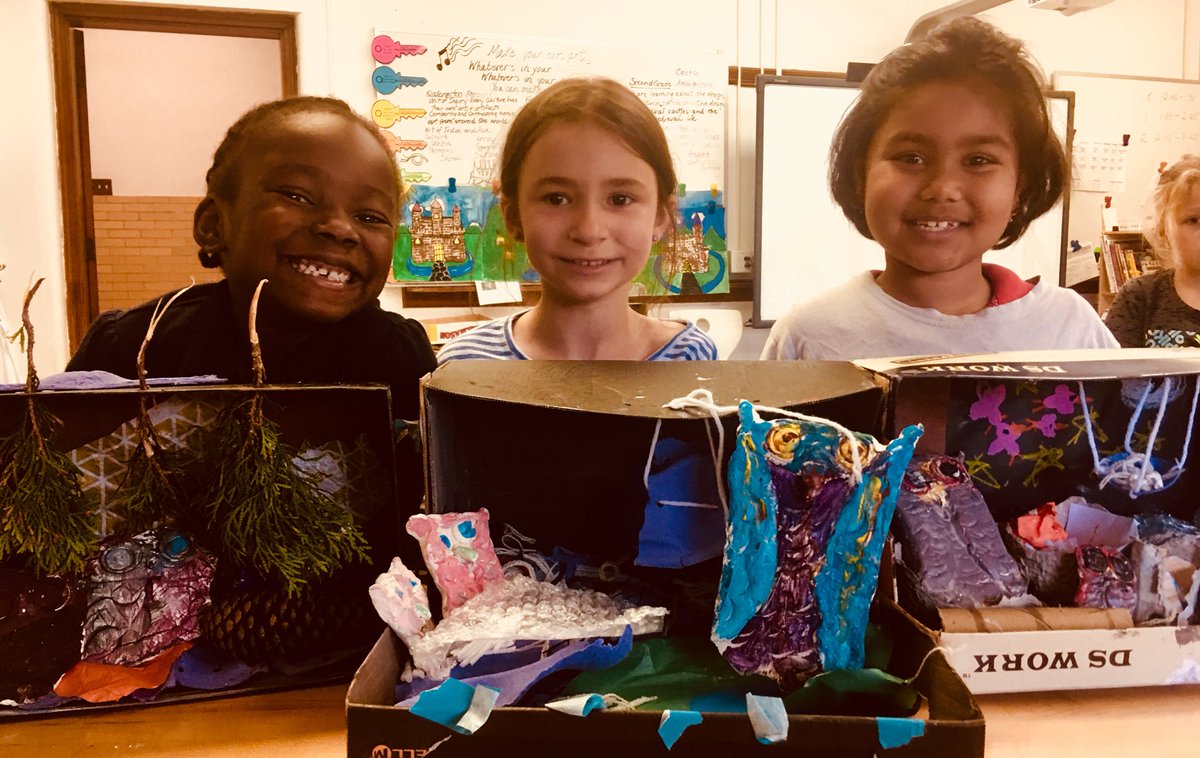 1st Grs So Happy to bring their Clay Owl families home inspired by the book “Owl Babies” by M.Wadell. Studied Form &amp; Function to design and engineer dioramas from recycled materials. #SPSHeart