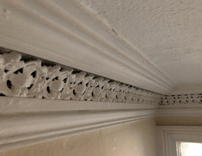 ChrisGargan1's tweet photo. Stunning period features being revealed as we strip out the property, including this beautiful cornicing &amp; the Minton tiles to the grand entrance in our new Sefton Park development. Hopefully we can salvage &amp; restore most of these original Victorian features during the conversion https://t.co/xMpiLCoMz8