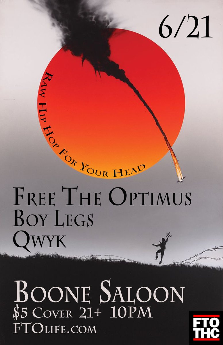 seeSHREVE's tweet photo. Thursday 6/21 @BooneSaloonBar: @FreeTheOptimus and friends feat. Boy Legs & @qwykcardino. @JetMusake and @laviermusic on the 1s and 2s all night. LETS GO Boone!!! #FTOTHC https://t.co/ug1qOo7Xhs
