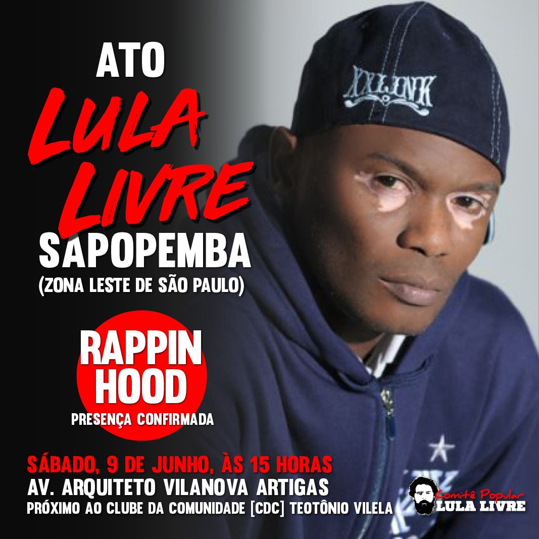 ptbrasil's tweet photo. Sapopemba e Campo Limpo farão ato por #LulaLivre neste sábado (9), com a participação de Thaide e Rappin’ Hood. Esse é o primeiro de uma série de atos que acontecerão sempre aos sábados. Participe dessa luta e compartilhe!
Saiba mais em: https://t.co/lpBVPD5XUv https://t.co/pvBLGzkTln
