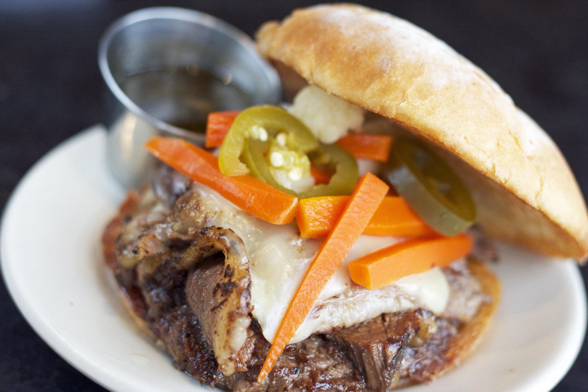 The Real #10 is on deck every time the Cubs play at Wrigley! This pretty thang is crafted with grass fed beef, fontina cheese, Italian beef, house made giardiniera, &amp; au jus. We like to think it brings the Cubbies good luck, or maybe we’re just biased. 😉🍔⚾️ #gocubsgo
