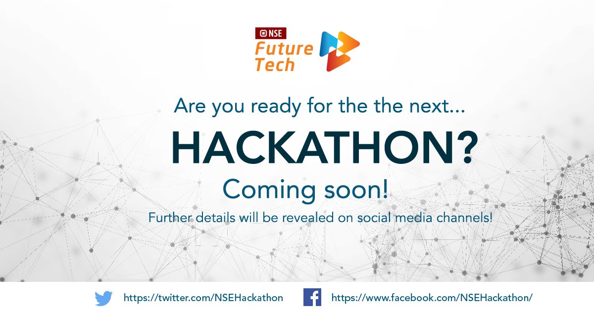 NSEHackathon's tweet photo. Are you ready for a new challenge? 2018's second Hackathon comes with a bigger challenge....and a better reward! Stay tuned for the reveal! https://t.co/kQxYfmFCYU