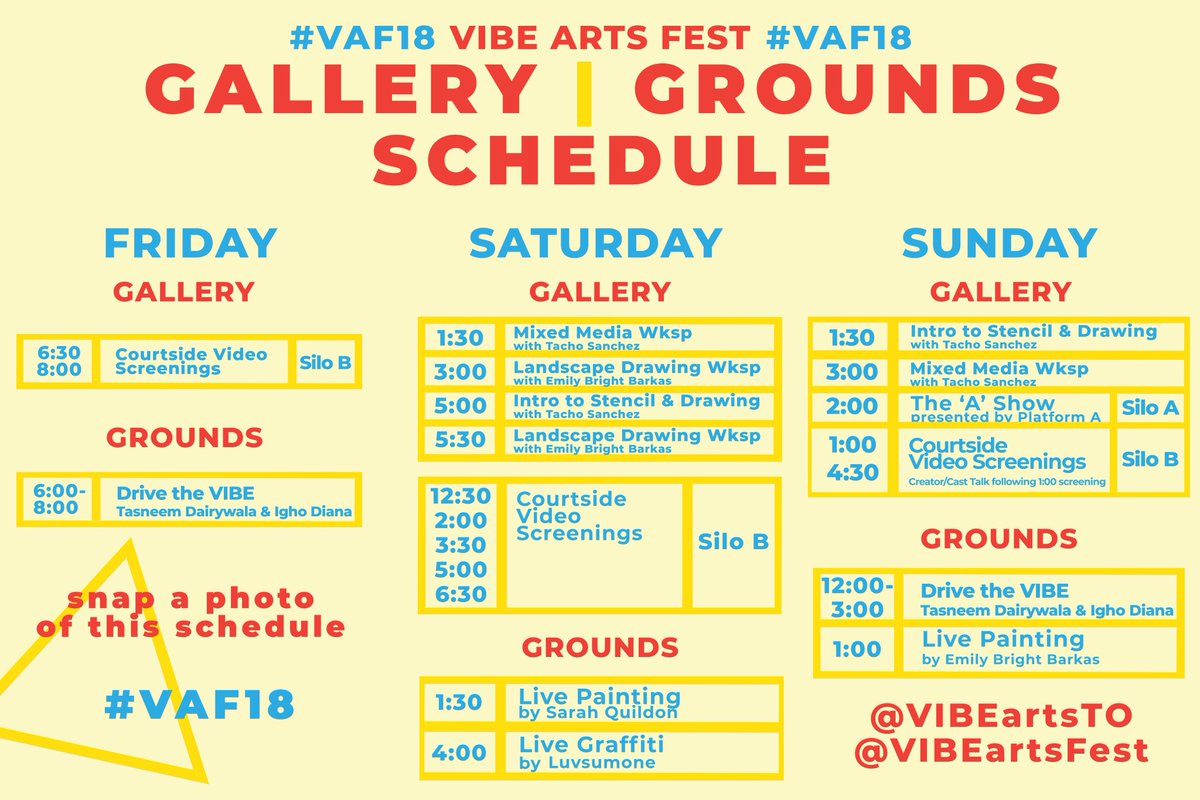 VIBEArtsTO's tweet photo. TODAY: VIBE ARTS FEST DAY 1. Join us at Ontario Place West Island at 4pm for our gallery opening. Live performance starts up at 6! Check out our tweets and instagram posts for a map that will guide you straight to the festival! #VAF18 https://t.co/wa4FlVu3B6