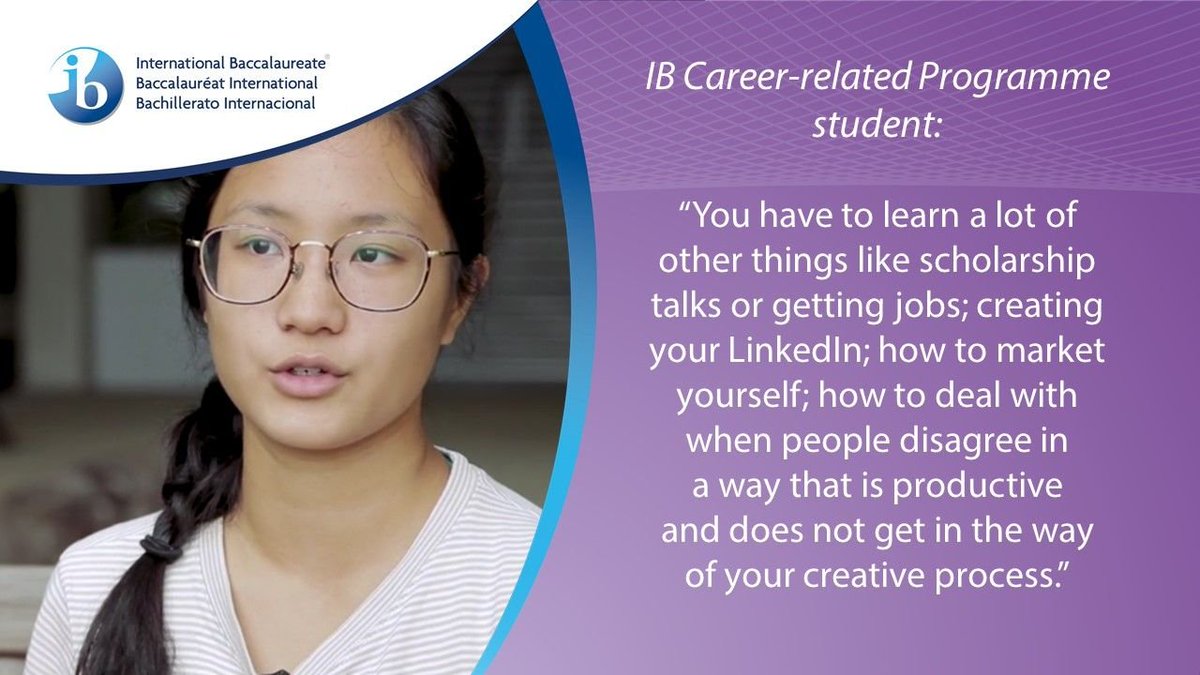 ib_c_p's tweet photo. Watch our new programme video! 

The #IBCP: A flexible framework for a personalized education - https://t.co/FzJUcA0Hqi

Also a useful resource to share with parents and prospect students. https://t.co/Q6CNfcz2u6