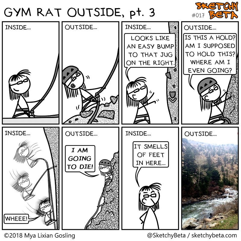 SketchyBeta's tweet photo. Gym climbing might have the edge over outdoor climbing when it comes to safety and comfort and convenience... but is DEFINITELY lacking in other departments. 

Gym Rat Outside, pt. 3: https://t.co/KkN158J3dg #rockclimbing #Climbing https://t.co/Z3XHVk824I