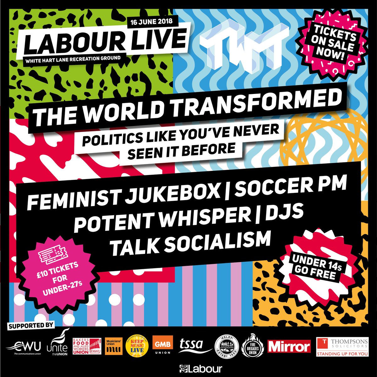 UKLabour's tweet photo. Check out the stellar line-up from The World Transformed (@TWT_NOW) at #Labour Live – this is politics like you’ve never seen it before!

Special rate for under-27s – just £10!
Get your tickets now: https://t.co/KKiS3MYvpH https://t.co/EDMLvnjG3s