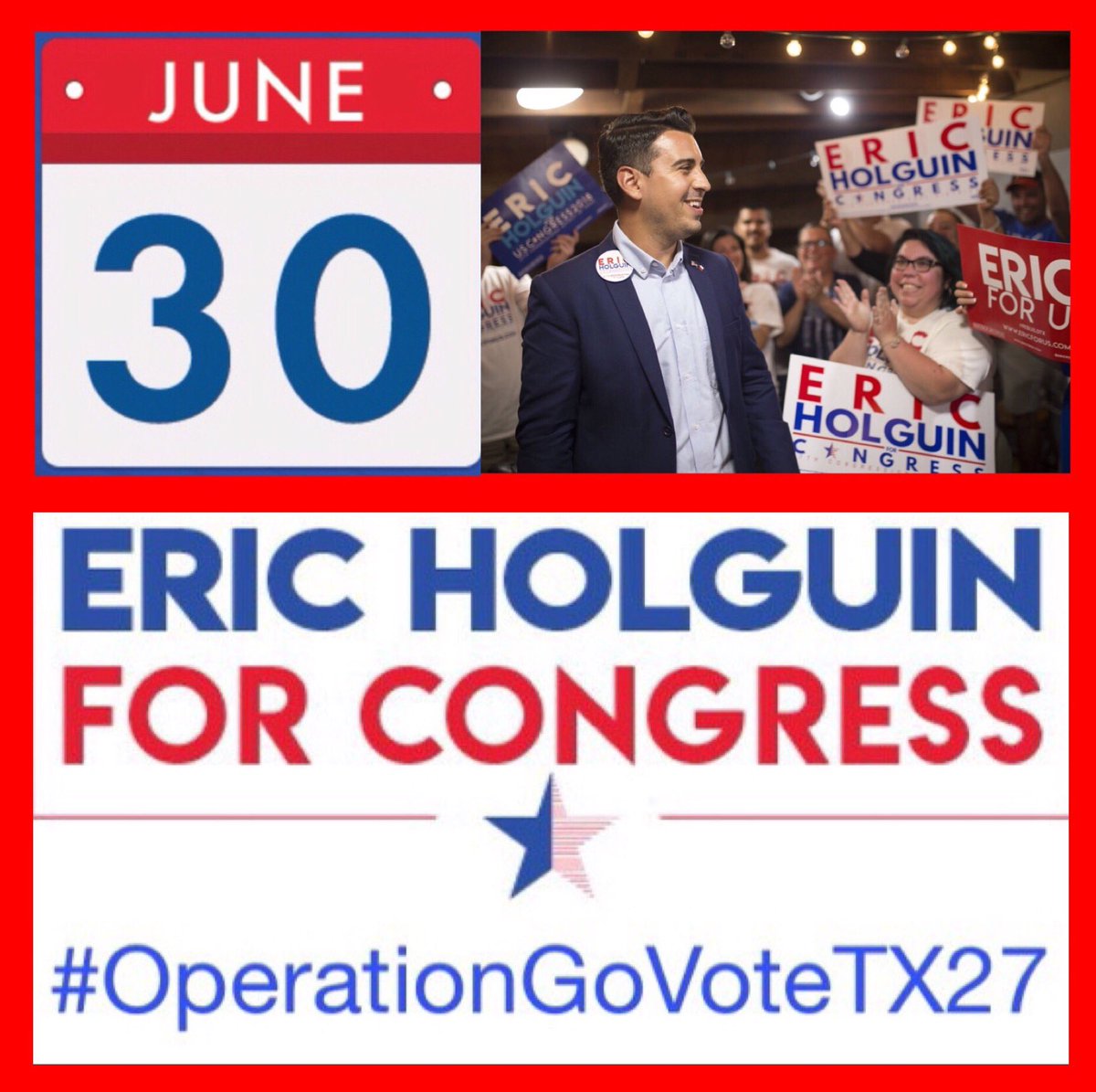 ethicslaw's tweet photo. Early Voting starts June 13 for the June 30 Special Election in U.S. Congressional District 27. YOUR VOTE FOR Democratic Nominee @EricHolguinTX MATTERS!
#MakeADifference #UniteForEric #TX27SpecialElection #WeCanDoThis #EricForUs #TX27 #RebuildTX #OperationGoVoteTX27 https://t.co/k44gCnbBTJ