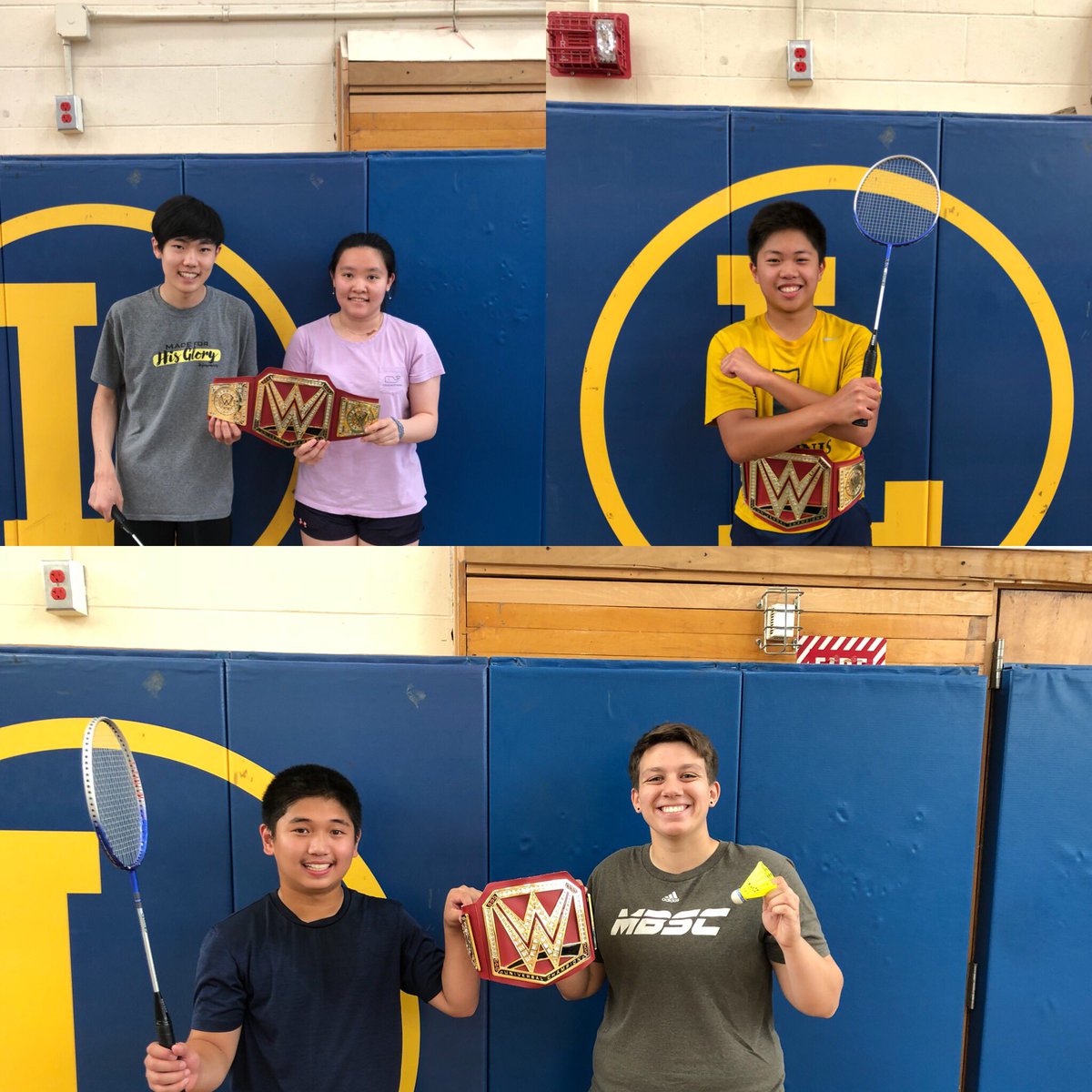 LexHS_PE's tweet photo. Cuzzupe’s badminton champs! Flashing the championship belt! #physed https://t.co/i4VMtyNdXA