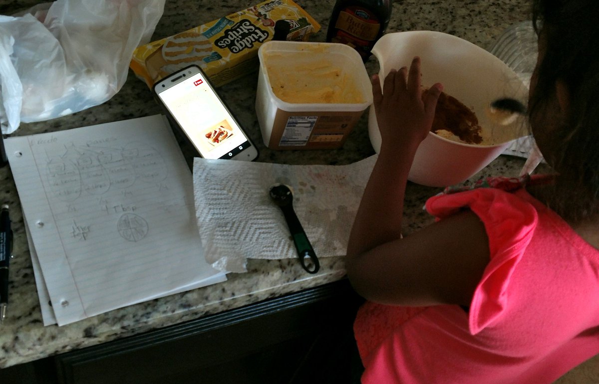 mrsbcardenas's tweet photo. When your daughter likes cooking, so you throw in #mathskills through models for #conceptualknowledge of quadrupling a recipe. #MathCanBeDelicious #ThirdGradeInTheHorizon #LearningIsFun #BilingualPower #ForgotTheBananasForFrenchToast https://t.co/dnAhNzEJn8