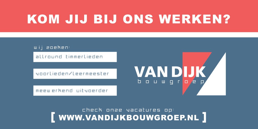 Ben of ken jij onze #nieuwe #collega's? Wij zijn o.a.. op zoek naar #timmerlieden, #voormannen en een meewerkend #uitvoerder. Meer info vind je op onze website: vandijkgroep.com/vacatures/