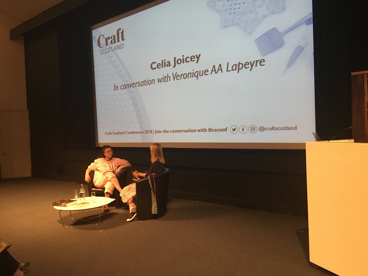 craftscotland's tweet photo. For the final session of our conference, a conversation between our Marketing Manager Veronique Lapeyre and Director of @DovecotStudios Celia Joicey, with focus on Celia’s career in the craft sector. #csconf https://t.co/TWwEvwHxtj