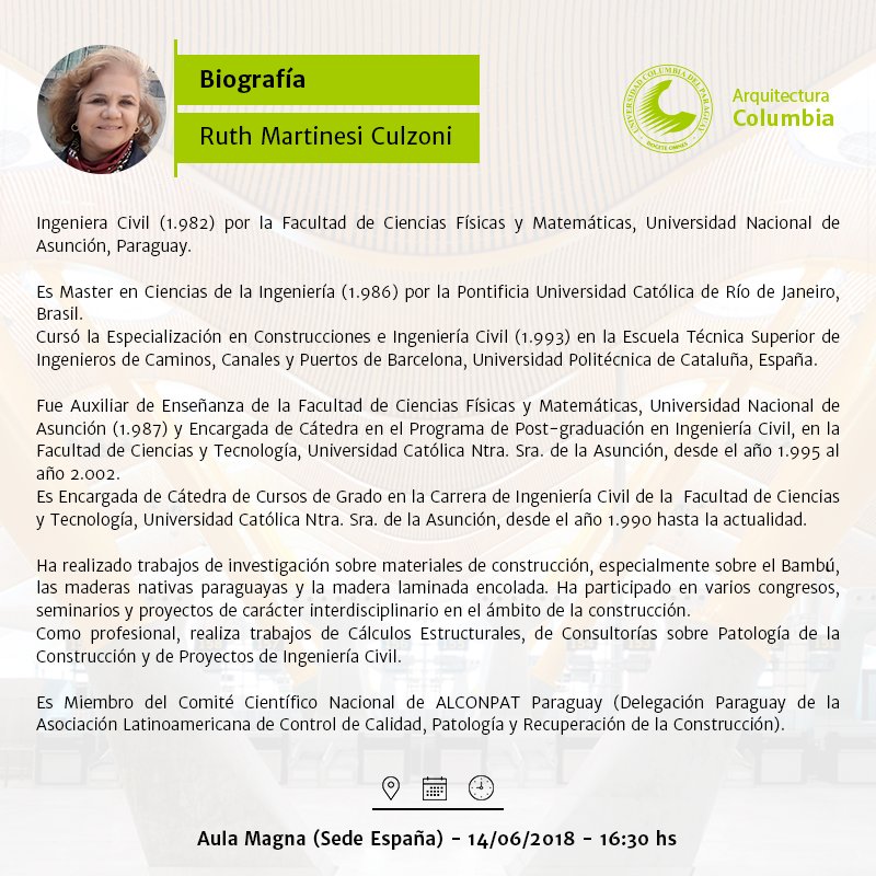 El jueves 14 de junio a las 16: 30 hs en el Aula Magna de la Sede España, la ingeniera Ruth Martinesi Culzoni nos brindará su ponencia “INGENIERÍA Y ARQUITECTURA: Reflexiones y colaboraciones desde miradas interdisciplinarias” 🔝🔝✨
👉 Acceso libre, plazas limitadas.