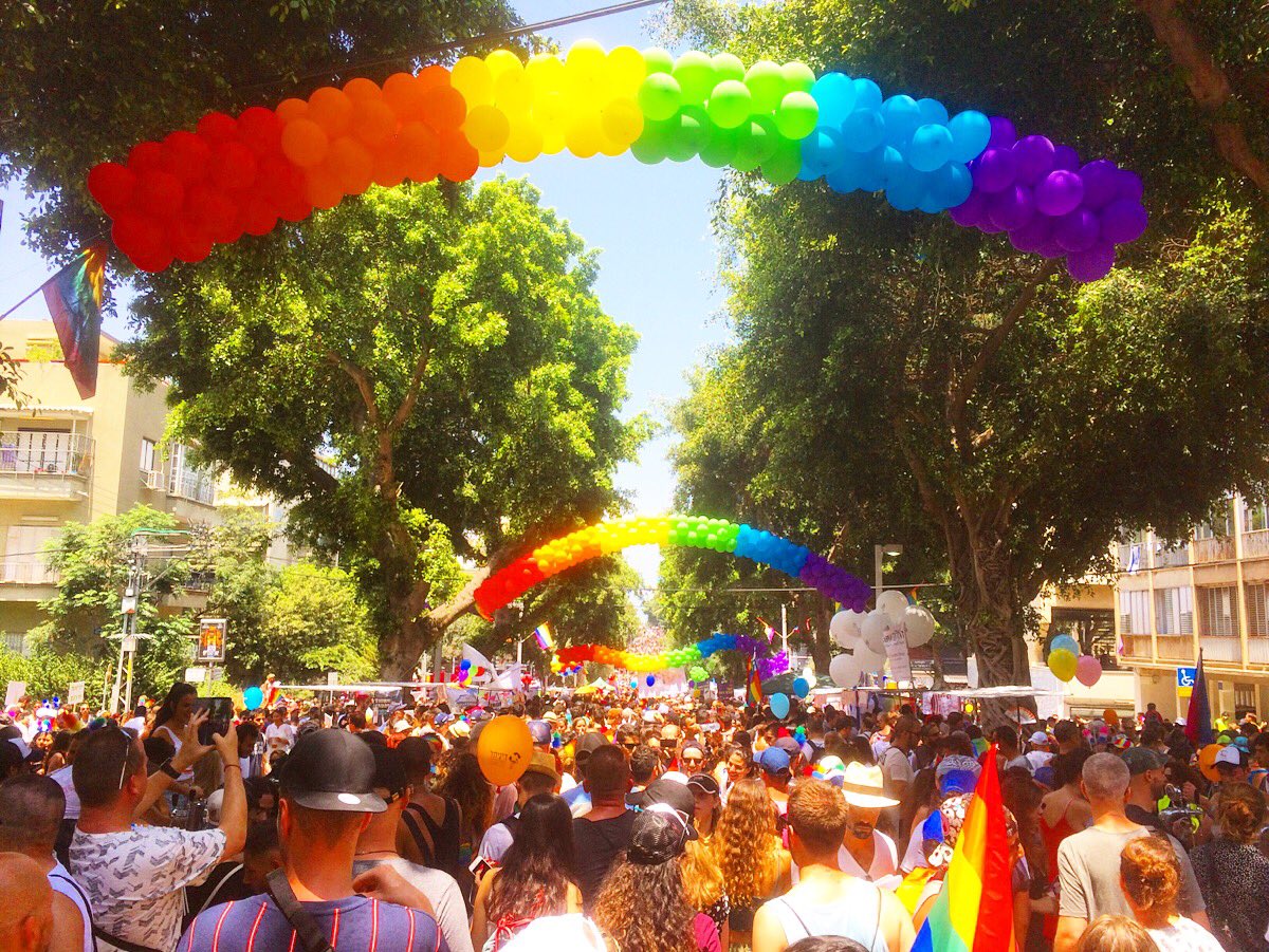 AviMayer's tweet photo. A quarter of a million people participate in Tel Aviv Pride, the largest LGBT #Pride event in Asia and the Middle East! What a colorful, joy-filled celebration. 🇮🇱🏳️‍🌈 #PrideMonth https://t.co/OkZJruudEB