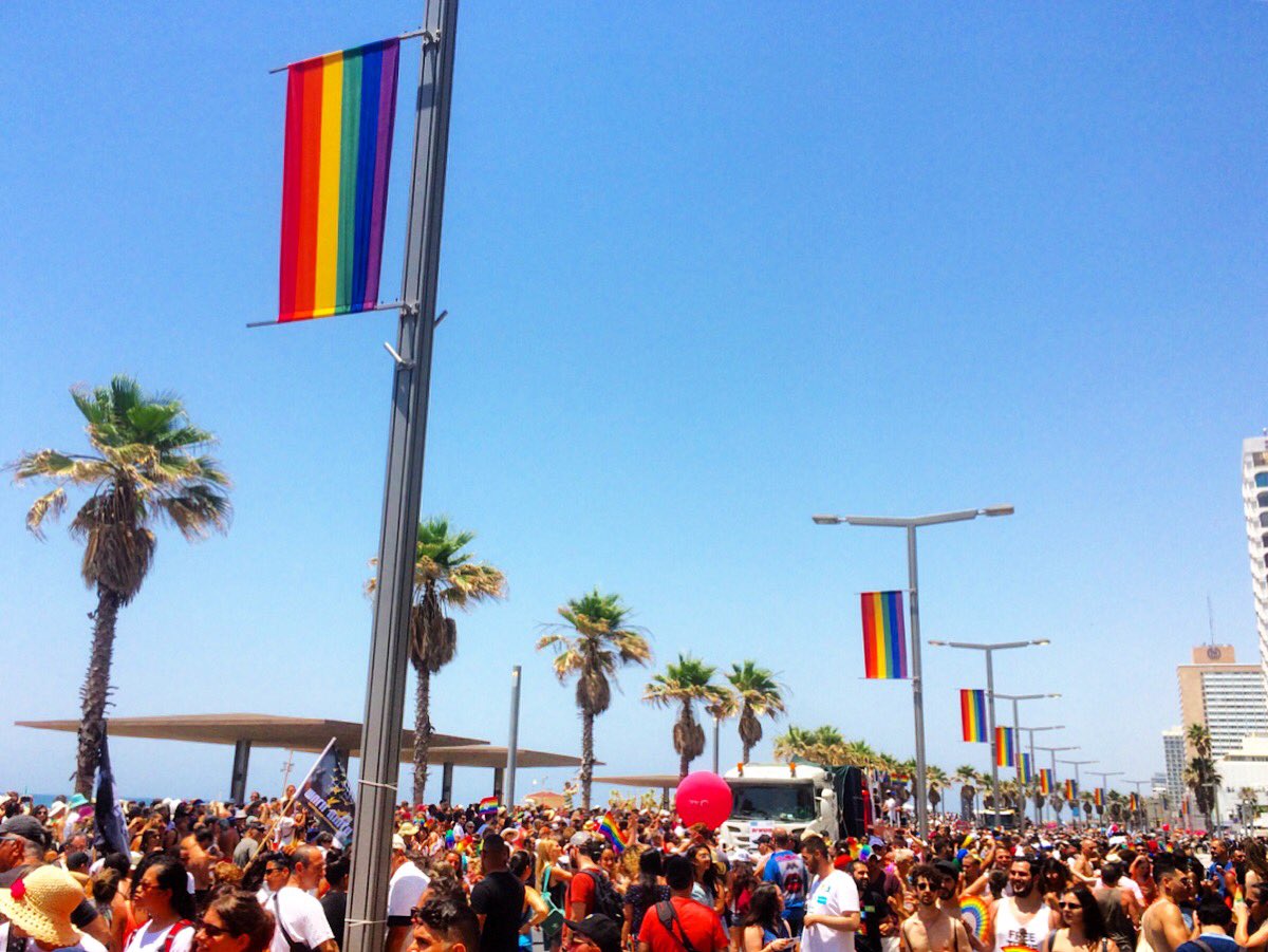 AviMayer's tweet photo. A quarter of a million people participate in Tel Aviv Pride, the largest LGBT #Pride event in Asia and the Middle East! What a colorful, joy-filled celebration. 🇮🇱🏳️‍🌈 #PrideMonth https://t.co/OkZJruudEB