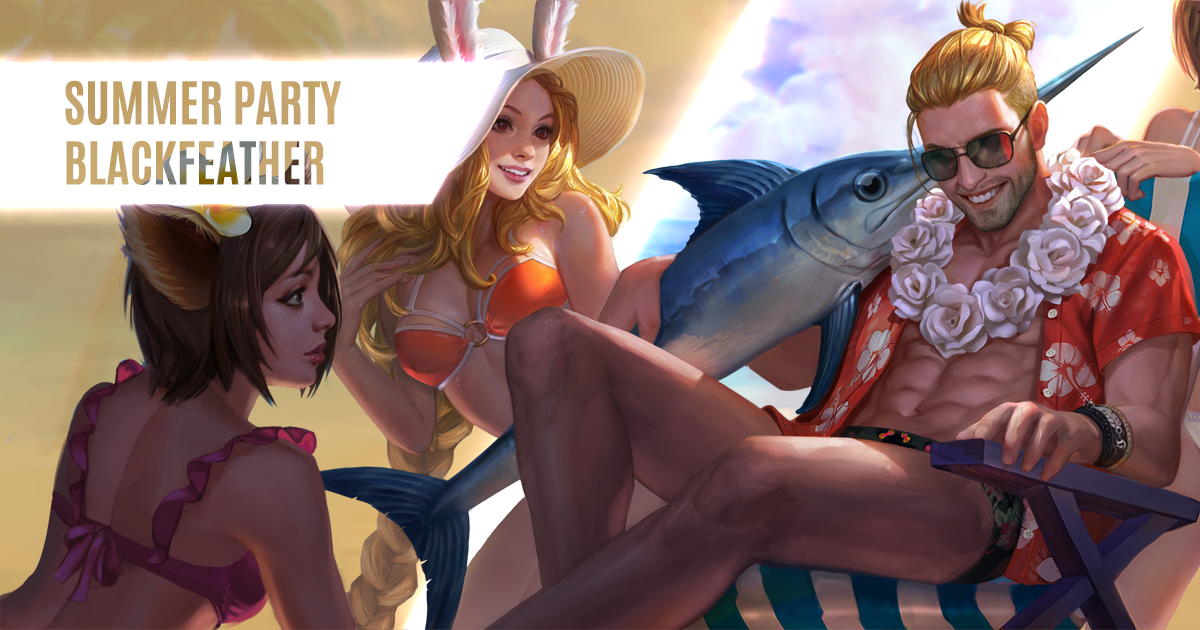 vainglory's tweet photo. It's 'Summer Party' Blackfeather time! Tie back your man-bun and grab a swordfish by the tail. ☀️🏖️

See more: https://t.co/5k8EMTSc7C https://t.co/KcB8fRpBw9