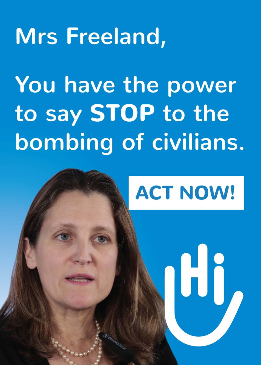 HI_Canada's tweet photo. The #G7Summit is taking place in #Canada #G7Charlevoix & major decision makers will decide of the future of millions of people! DEMAND Mrs @cafreeland to take ACTION against the bombing of civilians by raising your voice: https://t.co/AUcyVlm5yc #StopBombingCivilians #ONG7 @g7 https://t.co/TdcUV9iktY