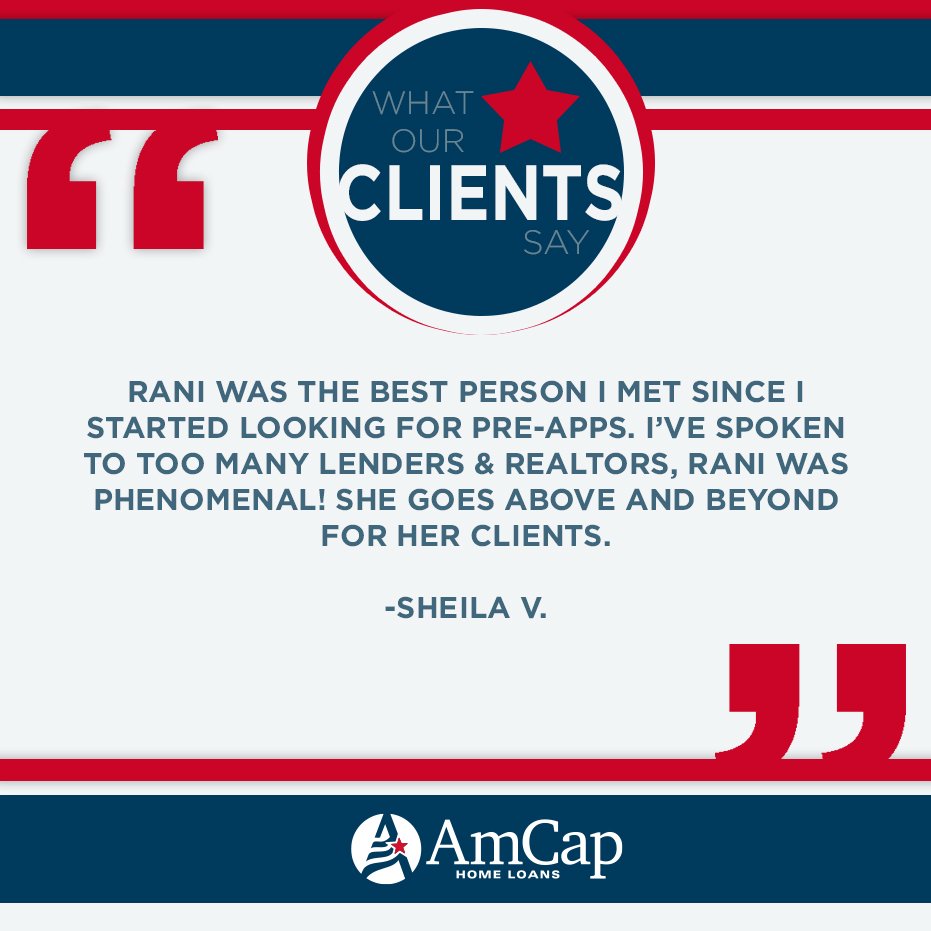 myamcap's tweet photo. SHEILA: Thanks SO much for your stellar review of our colleague, Rani! Welcome to the AmCap family! #amcaphomeloans #amcapmortgage #homeloan #homeloans #mortgage #mortgages #loanofficer #loanofficers #yourtruepartner #houston #houstontx #newhome #dreamhome #loanquestions https://t.co/gwD1x38UYZ