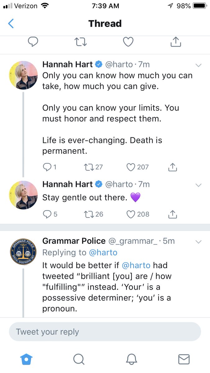 SaraFHawkins's tweet image. This is exactly why reply bots shouldn’t be deployed! The Grammar Police - @_grammar_  - reply to @harto comes off as rude and insensitive.  #AlgorithmFail