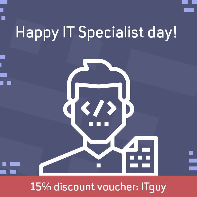 Wszystkiego dobrego, #Informatycy! 🖥️ Łapcie zniżkę z okazji Waszego święta na cały weekend ❗️😀 #dzieninformatyka #nofluffcoder #coder