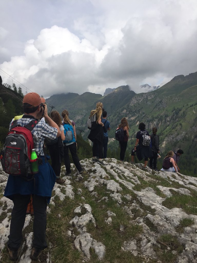 GATechVenice's tweet photo. @GeorgiaTech students hiking the Dolomite mountains to discuss climate change impacts on the glaciers - what a day! @GaTechOcean @GeorgiaTech_SLS @GT_GlobalChange @sppgatech @IvanAllenGT @CEPLaboratory @BB_ISS https://t.co/J3FtBhO2Xc