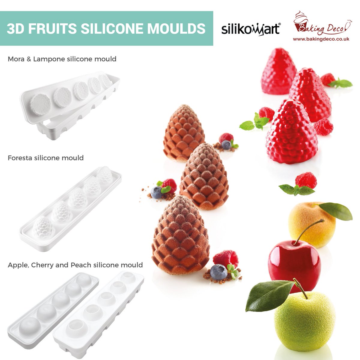 BakingDeco's tweet image. Make realistic looking desserts using these Silikomart 3D moulds! Apple, Cherry, Peach, Pineapple and more - they are easy to use and provide detailed textures - perfect for cold desserts! More info: goo.gl/ZQfyNs
#cakedecorating #siliconemoulds
