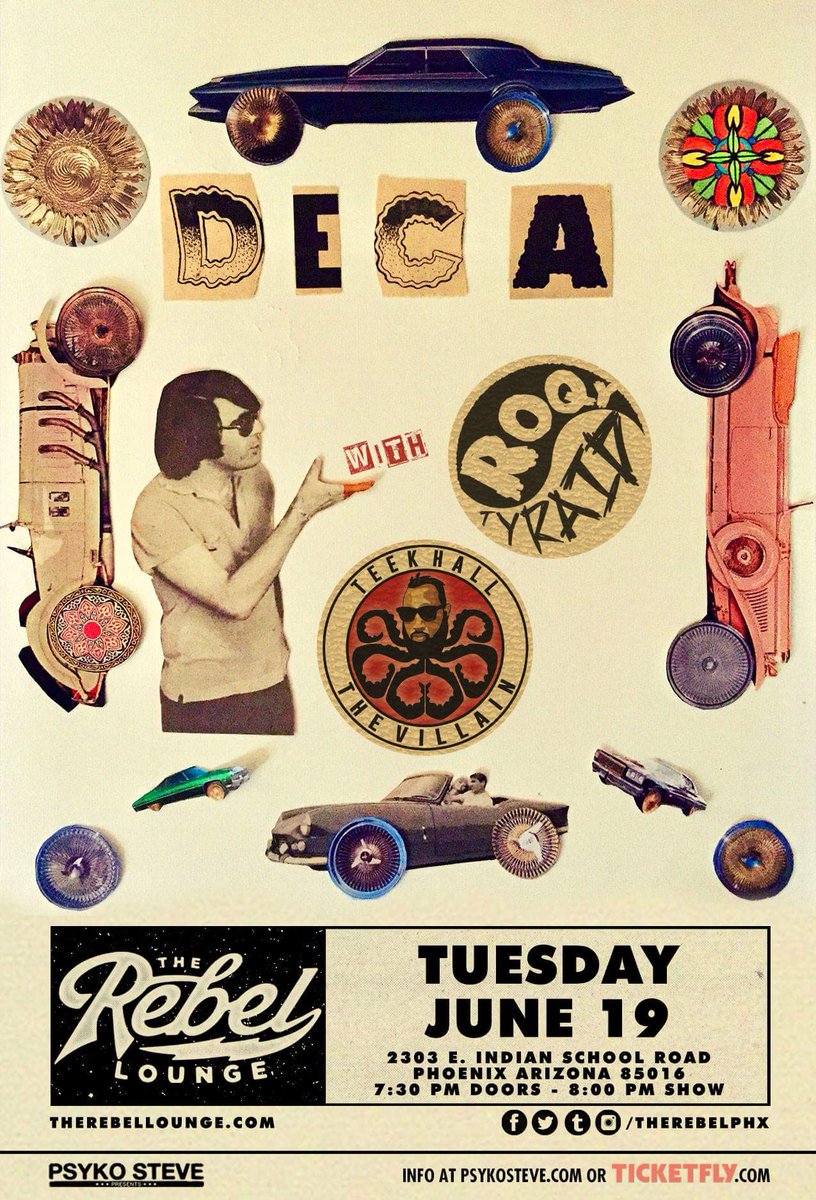 Teek_Hall's tweet photo. Tuesday June 19th you can catch myself along w\ @DjStude & @RoQyTyRaiD opening for @DecaMusic at @TheRebelPHX
#TeekHall #DJStude #RoqyTyraid #DecaMusic
https://t.co/l5hnLcUzWb https://t.co/z5fppXtSzh