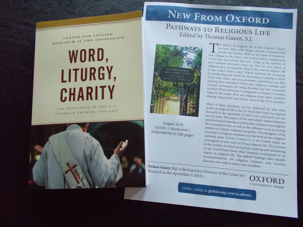 caracatholic's tweet photo. CARA's new book on U.S. deacons is now available from Rowman &amp; Littlefield (https://t.co/dhO6wPdmq3) and our book about "Pathways to Religious Life" will be released by Oxford University Press next month (https://t.co/5CbaFRI8r6). Lots of new CARA research available! https://t.co/LSqPpF4Ll9