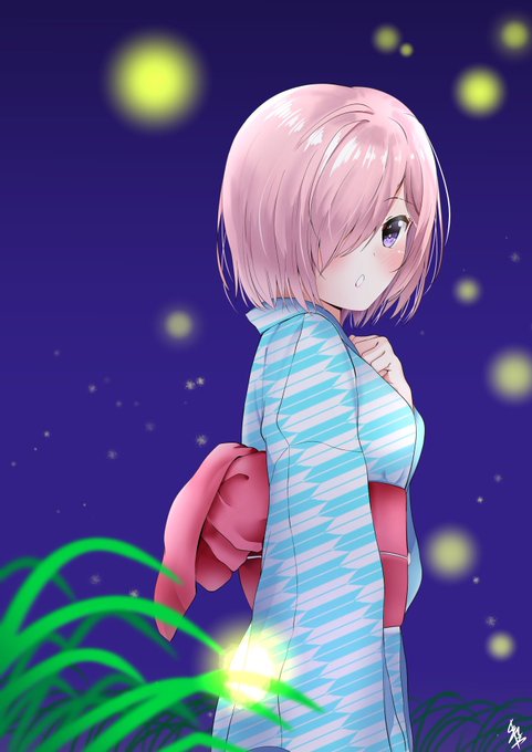 マシュ「いつか…本物の蛍が光るところを見られたらいいなと思います!…できれば、その…先輩と、いっしょに…。」現在のマスターミッションボイスが可愛かったので描いてみました!いや〜ロマンチックですね〜(*'∀`*)#FGO 