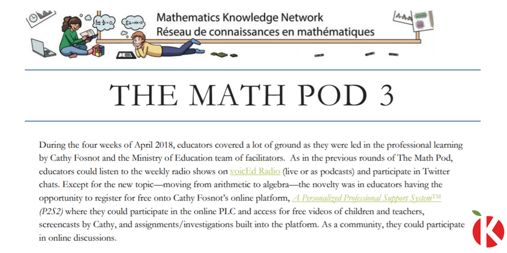 KNAER_RECRAE's tweet image. Did you miss Cycle 3 of #TheMathPod? Take a look at highlights in this NEW report from the #MathLeadership CoP of @MKNrcm! ➡️ bit.ly/2snBVZc

@TheMathPod @Ml2Network @MLNTORegion @DebbieDonsky @MrSurti @Stephen_Hurley @ctfosnot