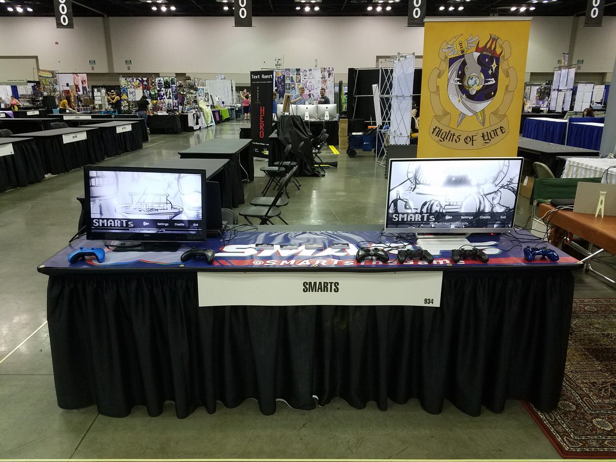 SMARTsTheGame's tweet photo. All set up and ready to demo @IndyPopCon come on by booth 934! #IndyPopCon #IndieGameDev https://t.co/eHv9GoGplK