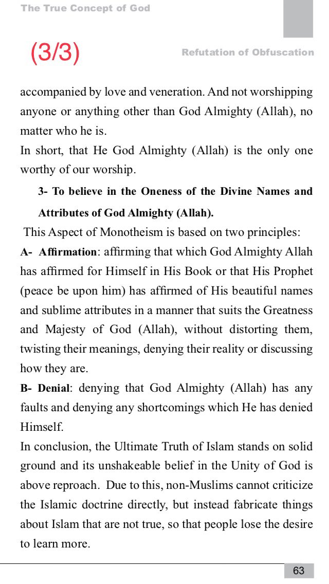 Ref_Obf's tweet photo. - MONOTHEISM -
(The Oneness of GOD ALMIGHTY)

1- To believe in the Oneness of the Lordship of #God Almighty (#Allah).

2- To believe in the Oneness of Divinity of #God Almighty (#Allah).

3- To believe in the Oneness of the Divine Names and Attributes of #God Almighty (#Allah)
📚 https://t.co/Zyh5GqyNcX