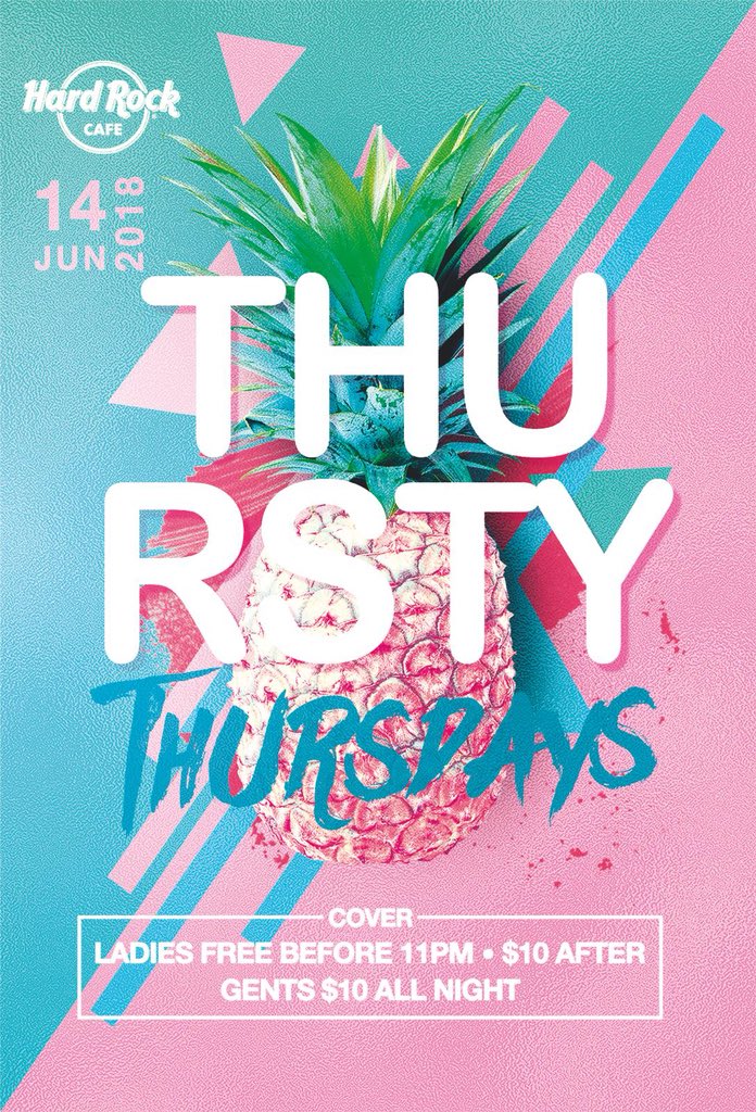 WhereDaSpot's tweet photo. Hardrock nights are back in full force! THURSTY THURSDAYS will kick off this Thursday, June 14th 2018. 🍍 Miss it and Miss out. #wheredaspot #thurstythursdays #hardrock #hardrockcafe https://t.co/7maRlrAvll