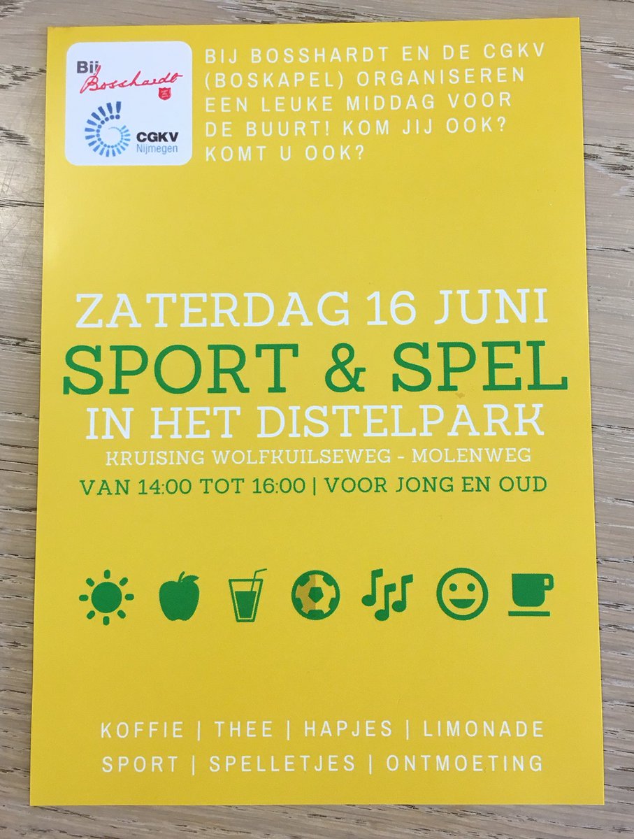 Sport en spel in het #Distelpark bij de kruising van de #Wolfskuilseweg, #Molenweg. Zaterdag 16 juni aanstaande. Kom jij ook? Gezellig!!