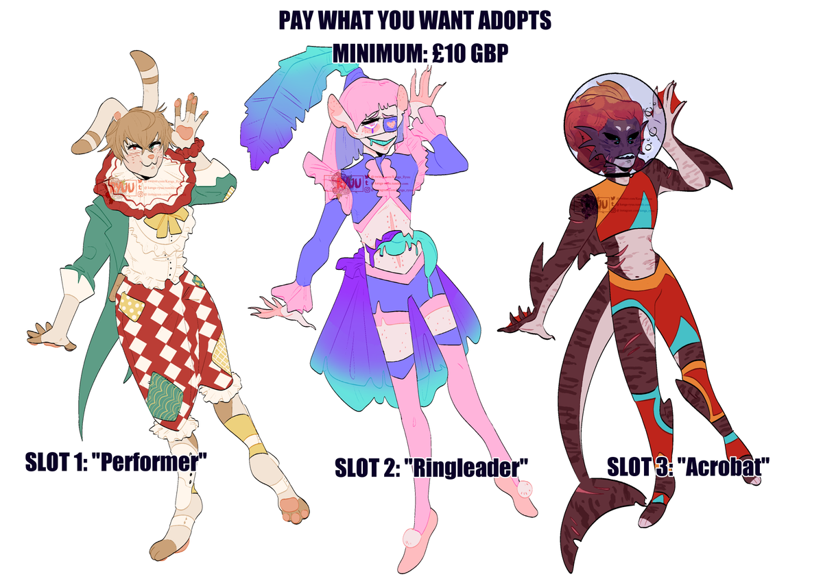 Kanga_Ryuu's tweet photo. Pay what you want adopts with a starting price of £10! All slots are currently open, more info abt purchasing here: https://t.co/RMHSGDuh7U
Retweets are super helpful!! #adopt #adoptable #originalcharacter #oc (updates in thread) https://t.co/bpLmNqggov
