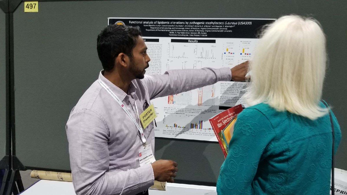 Congratulations to Naren Gajenthra Kumar for his poster on novel approaches to bacterial lipidomics. Potential for new lipid based approaches for creating antibacterial agents for drug resistant S. aureus is huge! #ASMS2018 #bacteriallipidomics #massspectrometry #MSMSAll