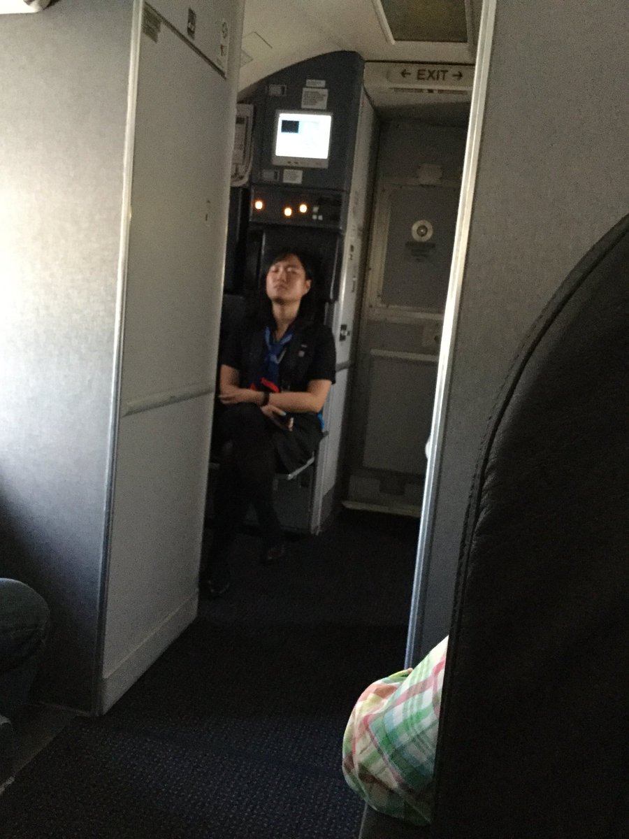 FPWMktStrat's tweet image. @AmericanAir flight 2323. Good to know flight attendants nap during takeoff.  Very reassuring.  And they announced to stop using texts during security or we wouldn’t take off. #Aafirstclass
