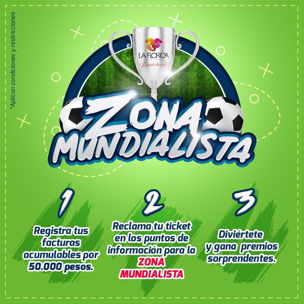 LaFlorida_of's tweet photo. Ven a vivir la pasión del futbol en la "Zona Mundialista" de La Florida Centro Comercial
Lugar: Plazoleta norte, junto a Arturo Calle.
Horario: Viernes, Sábados y Domingos. Desde las 2:00 p.m
#PlanesLaFlorida
https://t.co/2o7hLbs3IU https://t.co/ezXZmRUPBt