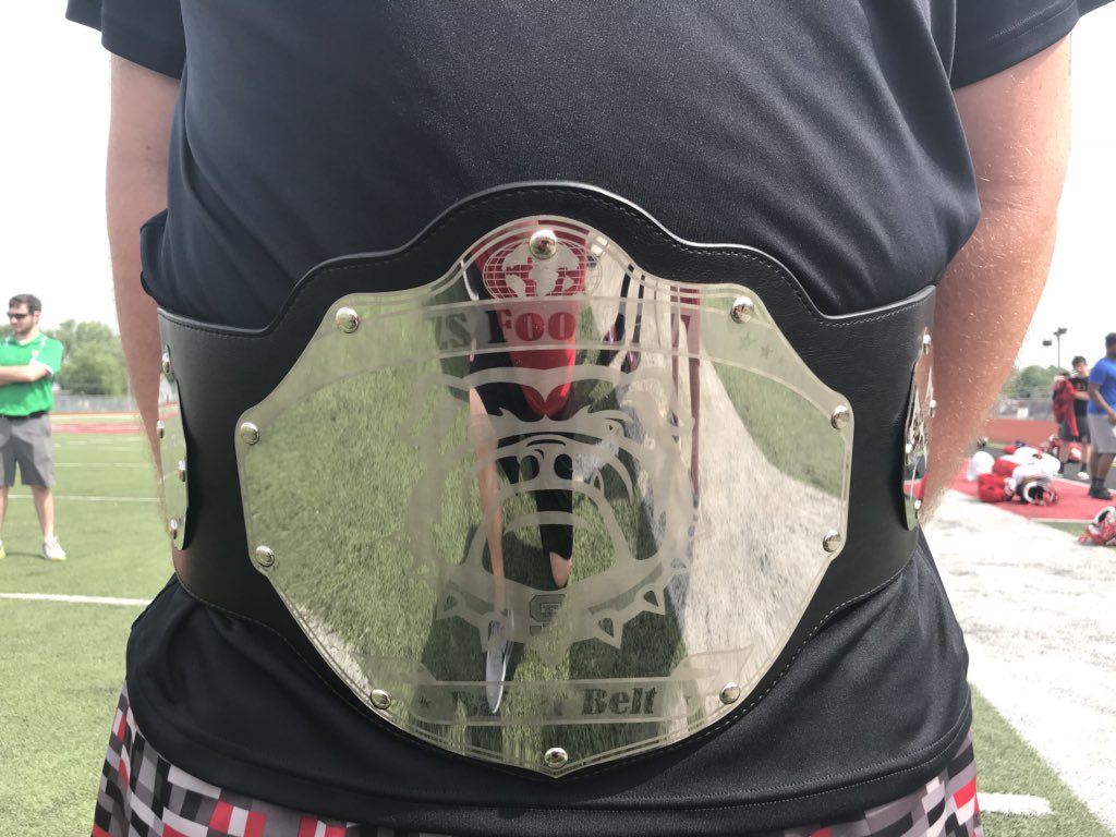 CoachHam55's tweet photo. Introducing the @FZSFootball Baller Belt! Each week we'll honor one football player who exhibits #SouthsideStrong. This week it's Ben Moore! Congrats Big Daddy! https://t.co/QmYhsCKO9V