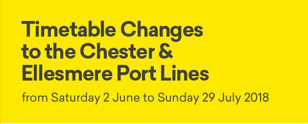merseyrail's tweet image. Temporary timetable changes have been made to the Chester and Ellesmere Port
lines to maintain the reliability of services on the Wirral line during the transformation
of Lime Street main line station. See here for timetables: bit.ly/2GQnkJW