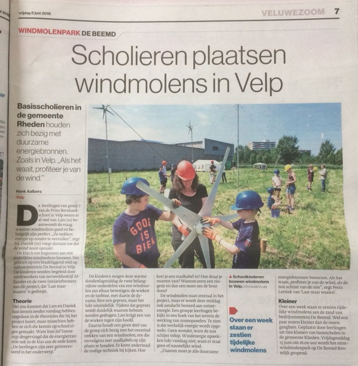 LaatMaarWaaien1's tweet photo. Leuk! #laatmaarwaaien in @DeGelderlander! 
#zelfwindmolensbouwen #windmolenpark #duurzaamdoor #educatie #energietransitie #klimaatbeleid #ActOnClimate https://t.co/vl8KLrmEZa