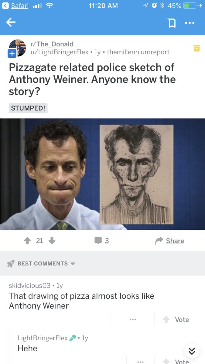 JNo_MAGA's tweet photo. I have no words.
Police sketch vs photo of Tony Weiner

#Pizza #pizzagate #Pedofile #CometPingPong #humantrafficking #Pasta #WalnutSauce  #SpiritCooking
##ClintonFoundation #Haiti #JeffreyEpstein #LolitaExpress #BestaPizza #Podesta #AnthonyWeiner #Obama #BeyondBorders @LizCrokin https://t.co/1rq5P5xSov