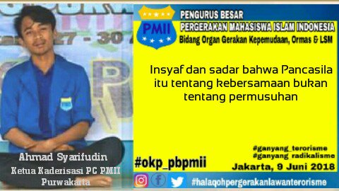 AhmadSy80480286's tweet photo. Insyaf dan sadar bahwa pancasila sebagai dasar negara indonesia adalah suatu kebersamaan, gotong royong, sosialis, dan kekeluargaan, bukan suatu bentuk permusuhan dan bertikaian.

#Pbpmii 
#okp_pbpmii
#pbpmii
#pkcpmii
#pcpmiipurwakarta https://t.co/pKIq6tuVjE