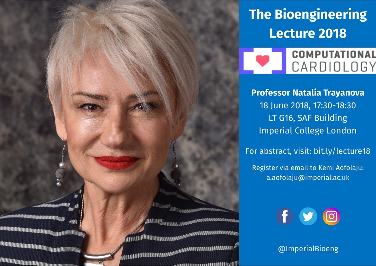 ImperialBioeng's tweet image. Seats are filling up fast for our Annual Bioengineering Lecture on the 18th June which this year will be given by Prof Natalia Trayanova from @JHUBME! Register today by emailing a.aofolaju@imperial.ac.uk. 
#cardiology #WomenInSTEM #bioengineer