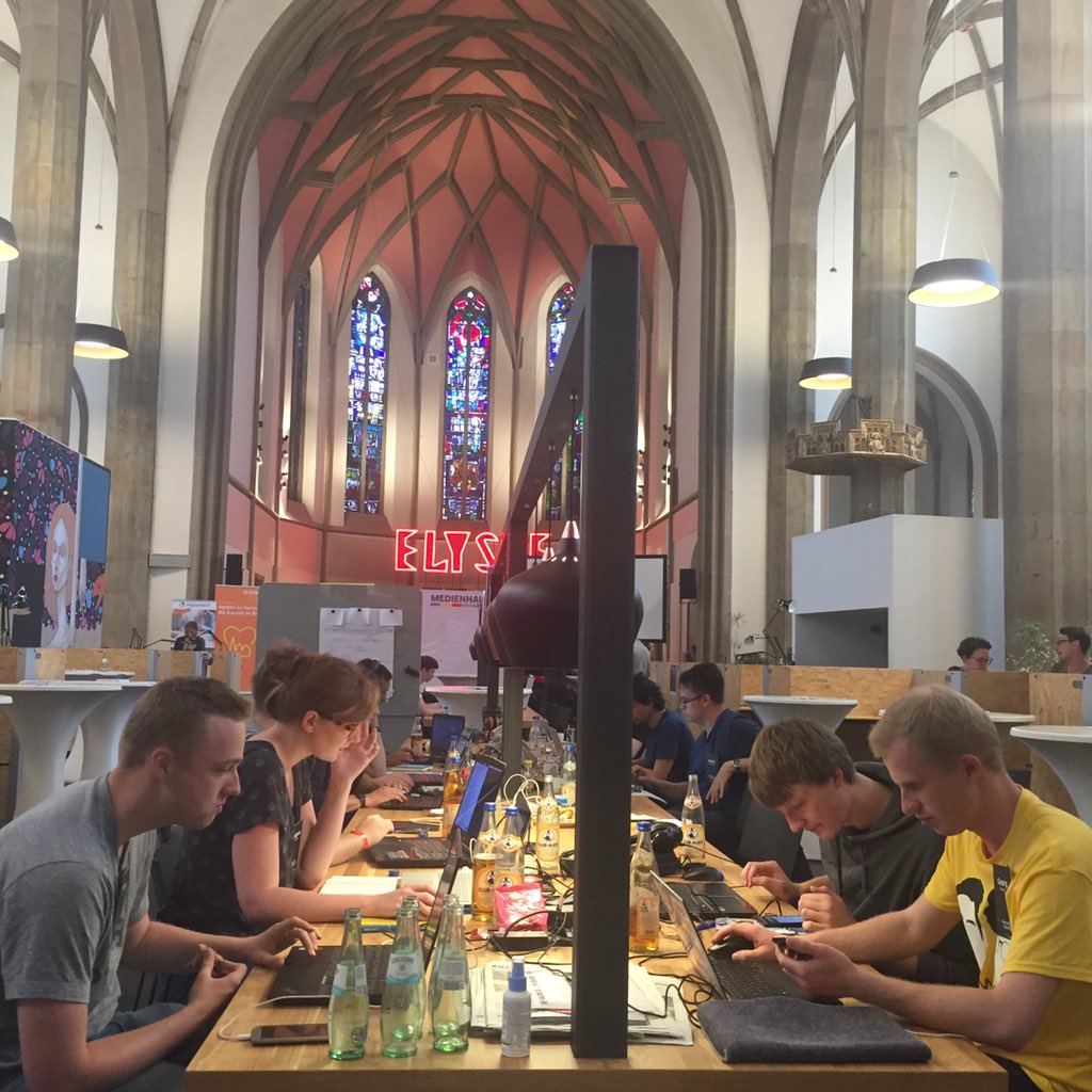 NMA_vc's tweet photo. Scenes from day 2 at #datadome: teams are taking the topic of Open Data to different and creative directions: news feeds, data vizualisation, content discovery...Less than a day to go till final pitches. 💪@an_topnews @aachenerzeitung @digitalHUBac https://t.co/5ZliQVpy4X