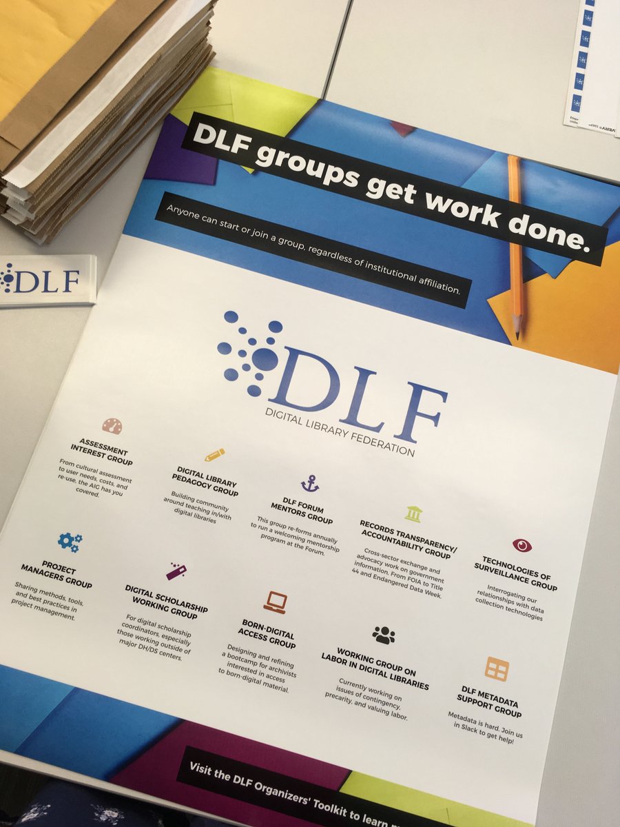 CLIRDLF's tweet image. .@Mrs_K is sending out some mail today. To get a poster: docs.google.com/forms/d/e/1FAI…

Shoutout to all our amazing #DLFgroups! #dlfaig #digreuse #bdaccess #DLFteach #DLFlabor #DLFgrt #panoptitech &amp;amp; more