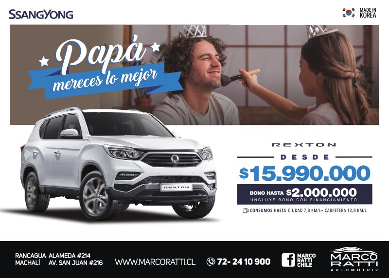 marcorattichile's tweet photo. Porque sabemos que haces por ellos lo que nadie más haría, en junio traemos nuevas versiones y precios irrepetibles. 
Cotiza tu SsangYong ideal 👉🏻https://t.co/2PE1wmPGRt
#PapáMerecesLoMejor #SsangYong #MarcoRatti #Rancagua #Machali #BuenViernes https://t.co/ZR1d4MN7vq