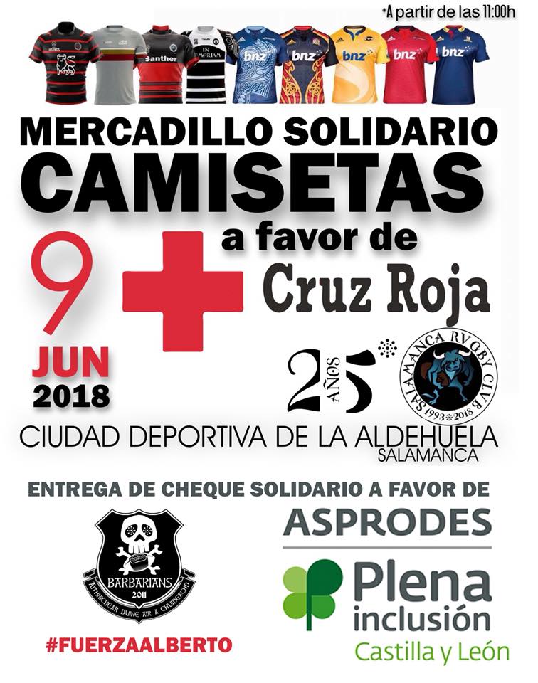 Mercadillo solidario a favor de CRUZ ROJA, para todos los amantes del #Rugby en Salamanca.

Además se entregará un cheque a favor de <a href="/AsprodesSalaman/">Asprodes Salamanca</a> de Castilla y León

Gran iniciativa de <a href="/SBarbarians/">Salamanca Barbarians</a> y <a href="/Salamanca_R_C/">Salamanca Rugby Club</a>