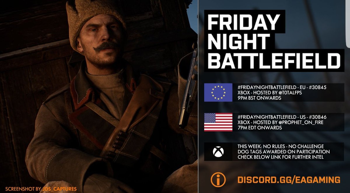 BF_YNOB's tweet photo. Join #YNOB_Community_FR for #FridayNightBattlefield tonight on #XB1
Server:
๐ช๐บ #30845 with @T0TALfps 9Pm BST (Restarts slightly before 9)
๐บ๐ธ #30846 with @Prophet_On_Fire
Do not forget follow @BF_YNOB ๐๐ https://t.co/pGlkdj382p