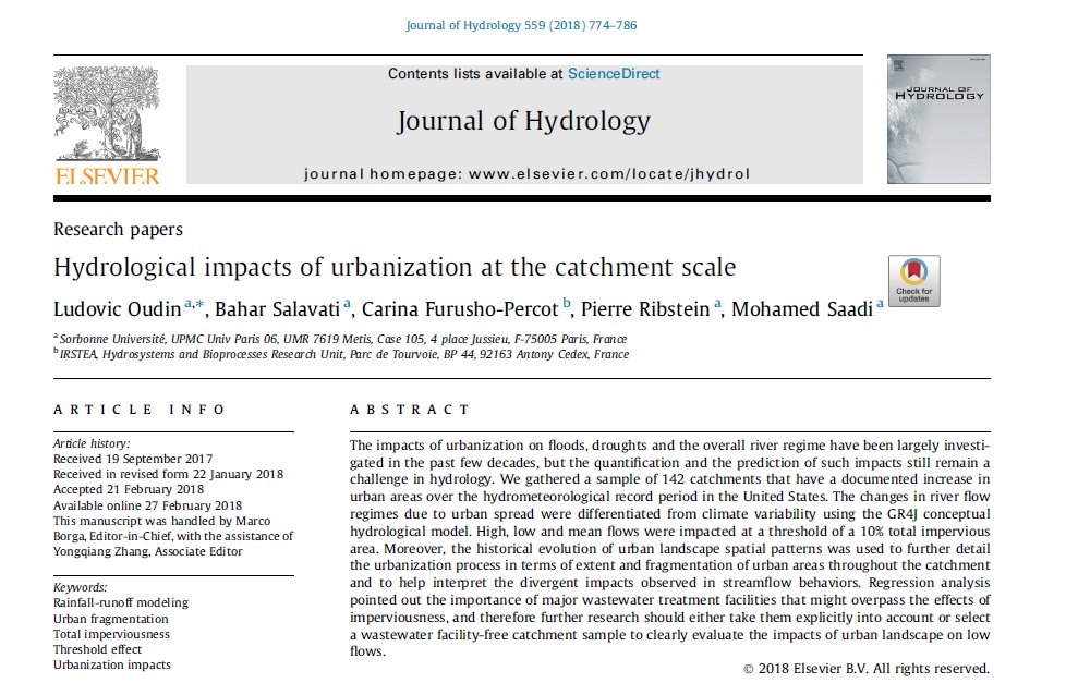 New paper from the <a href="/irstea/">DestinyD1</a> HYDRO team in Journal of Hydrology: "Hydrological impacts of urbanization at the catchment scale"