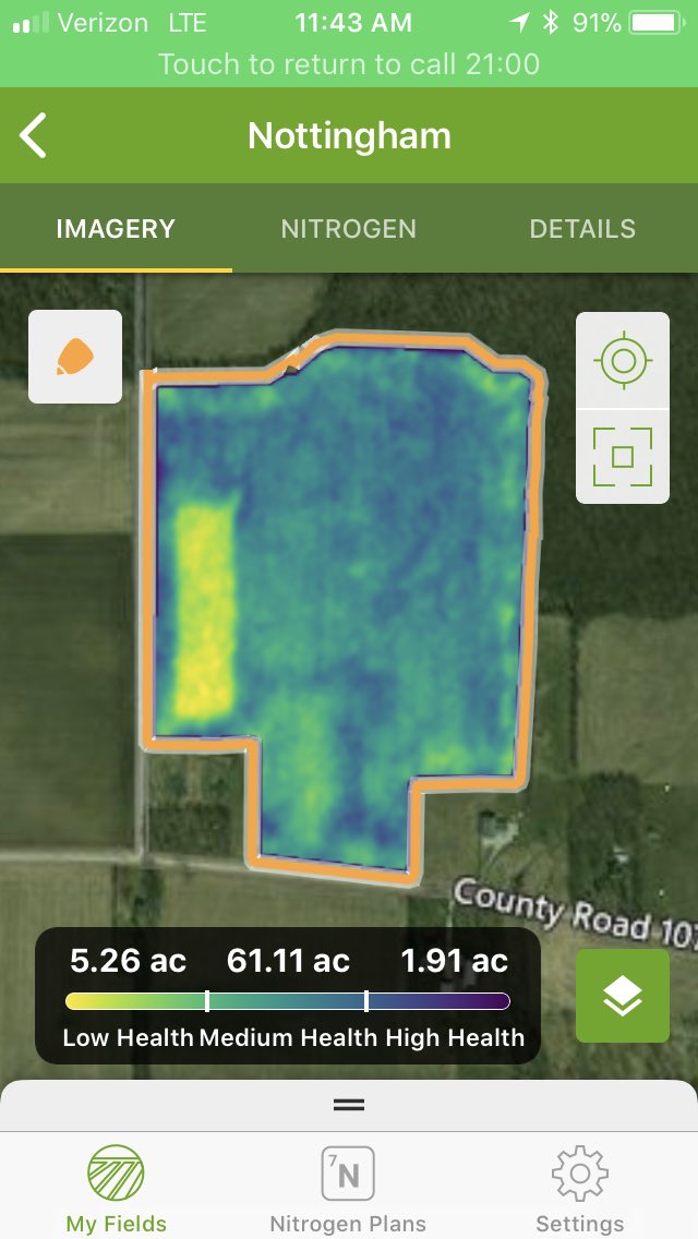 fieldagronomy's tweet photo. Encirca Crop Health Index is starting to show some changes.  Picking out the field difference of this later Planted plot. https://t.co/5eR9eSN4do
